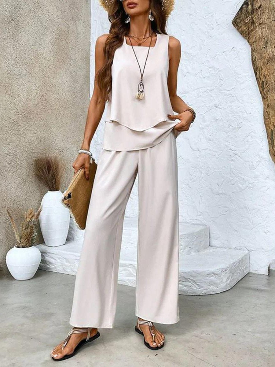 Effortless Tank Top for Women with Crew Neck Sleeveless Wide Leg Layering Style