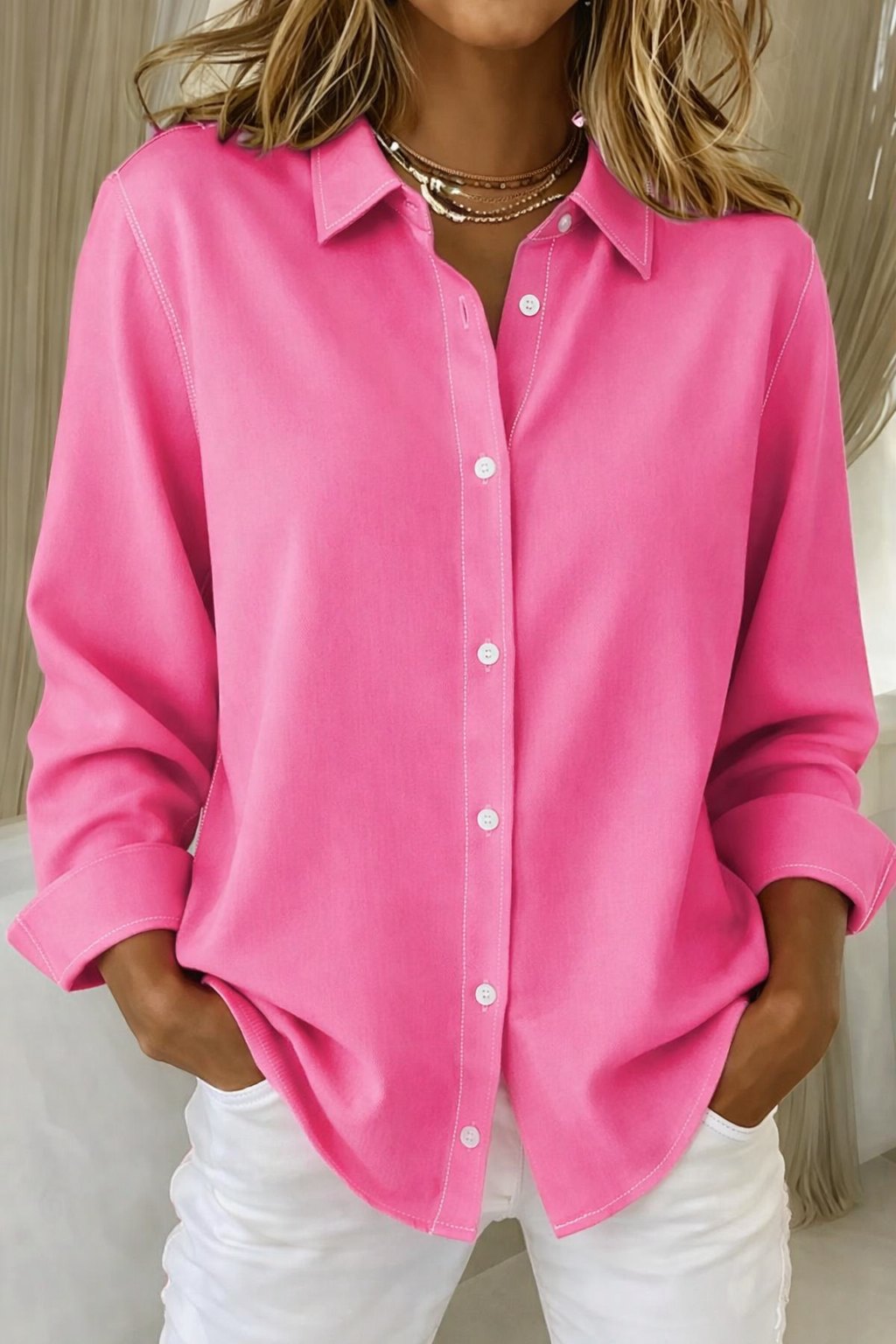 Effortless White Button Down Shirt for Women with Collar Button Front Office Style