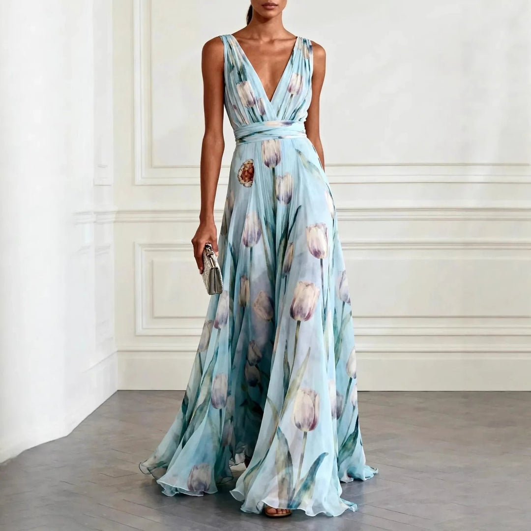 Elegant Chiffon Formal Dress for Women with V Neck Flared A Line Formal Style