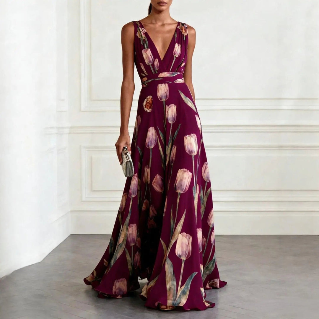Elegant Chiffon Formal Dress for Women with V Neck Flared A Line Formal Style