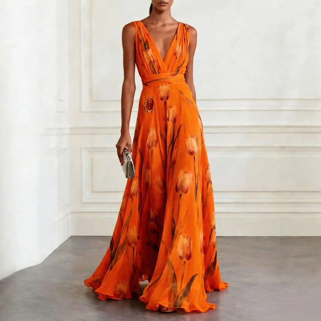 Elegant Chiffon Formal Dress for Women with V Neck Flared A Line Formal Style