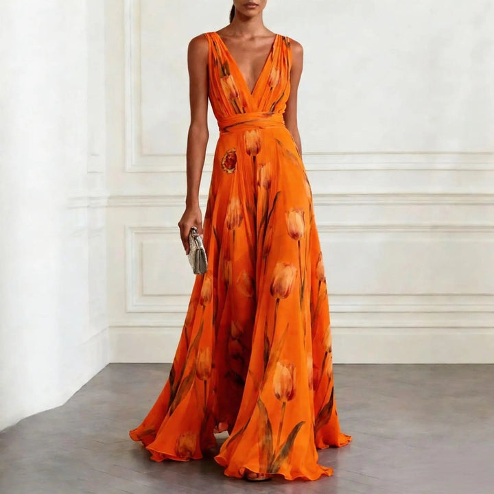Elegant Chiffon Formal Dress for Women with V Neck Flared A Line Formal Style