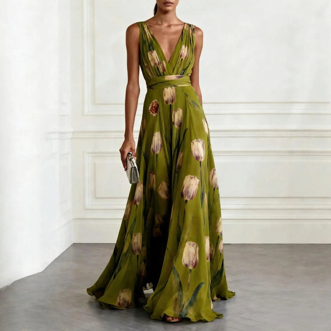 Elegant Chiffon Formal Dress for Women with V Neck Flared A Line Formal Style