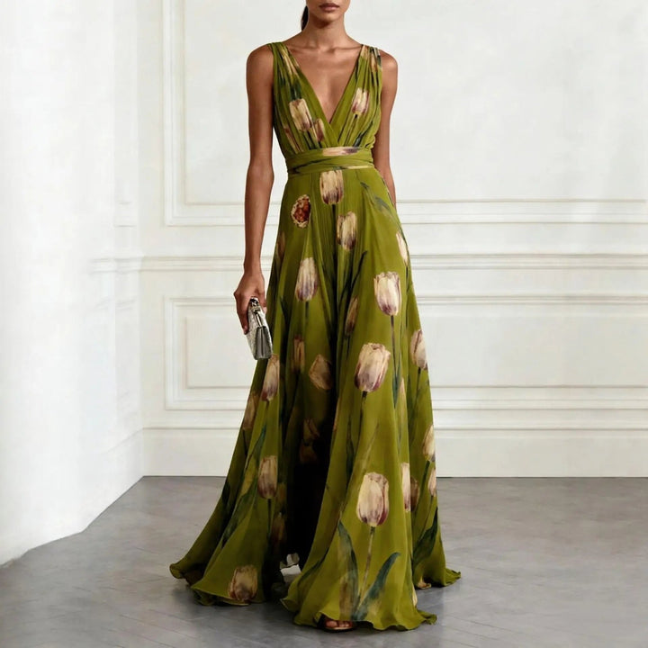 Elegant Chiffon Formal Dress for Women with V Neck Flared A Line Formal Style