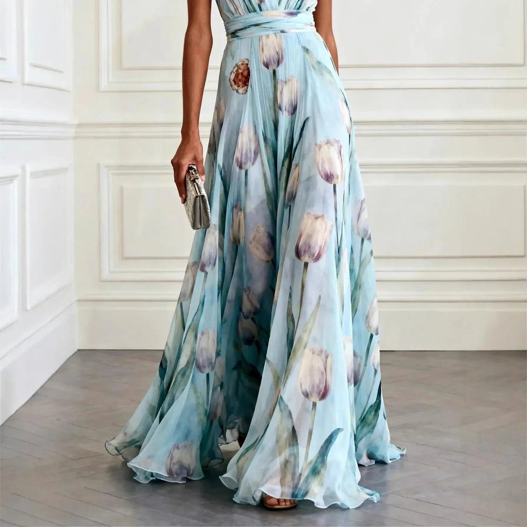 Elegant Chiffon Formal Dress for Women with V Neck Flared A Line Formal Style