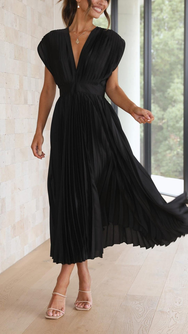 Elegant Fall Wedding Guest Dress for Women with V Neck Pleated Wedding Guest Style