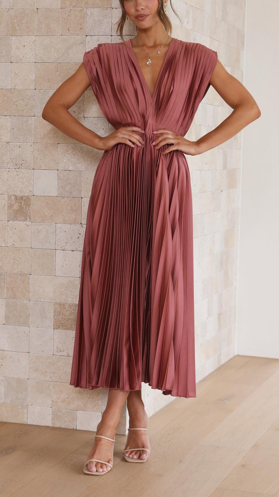 Elegant Fall Wedding Guest Dress for Women with V Neck Pleated Wedding Guest Style