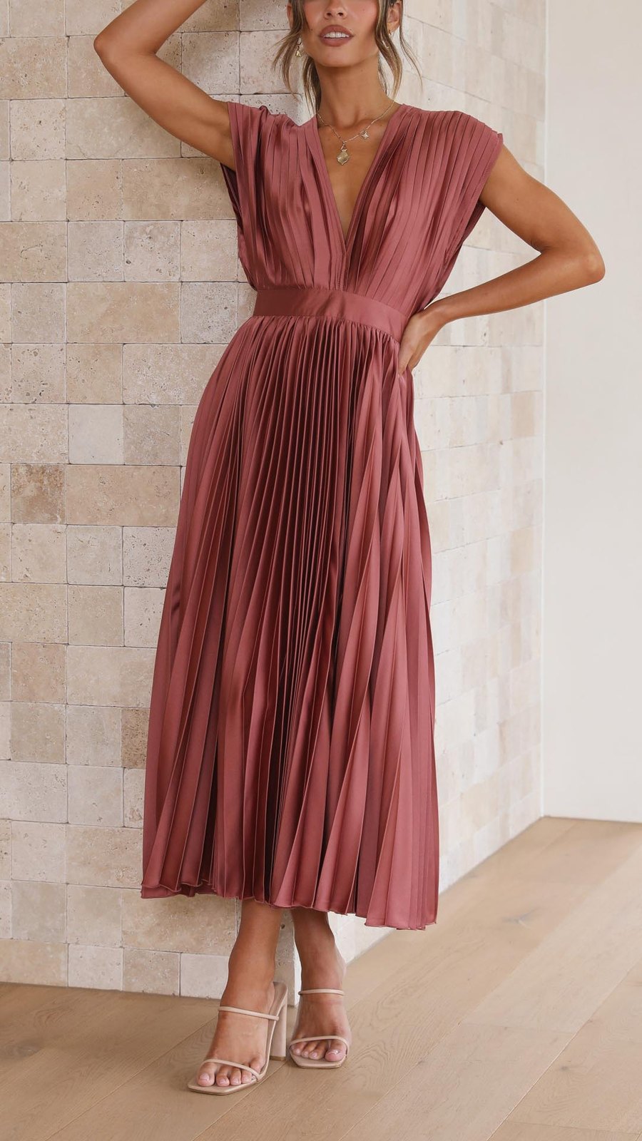 Elegant Fall Wedding Guest Dress for Women with V Neck Pleated Wedding Guest Style