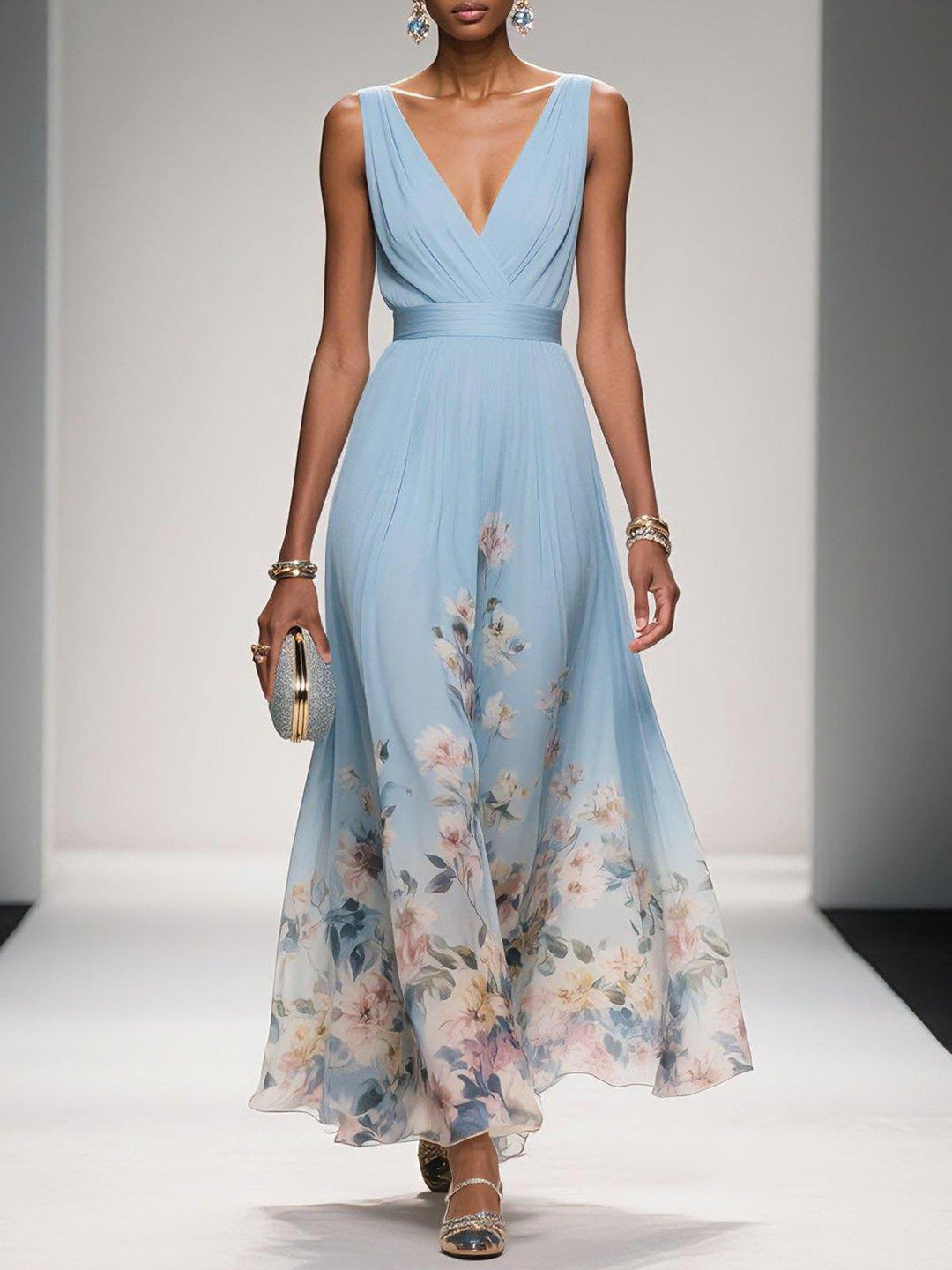 Elegant Floral A Line Dress for Women with Soft Drape Feminine Style