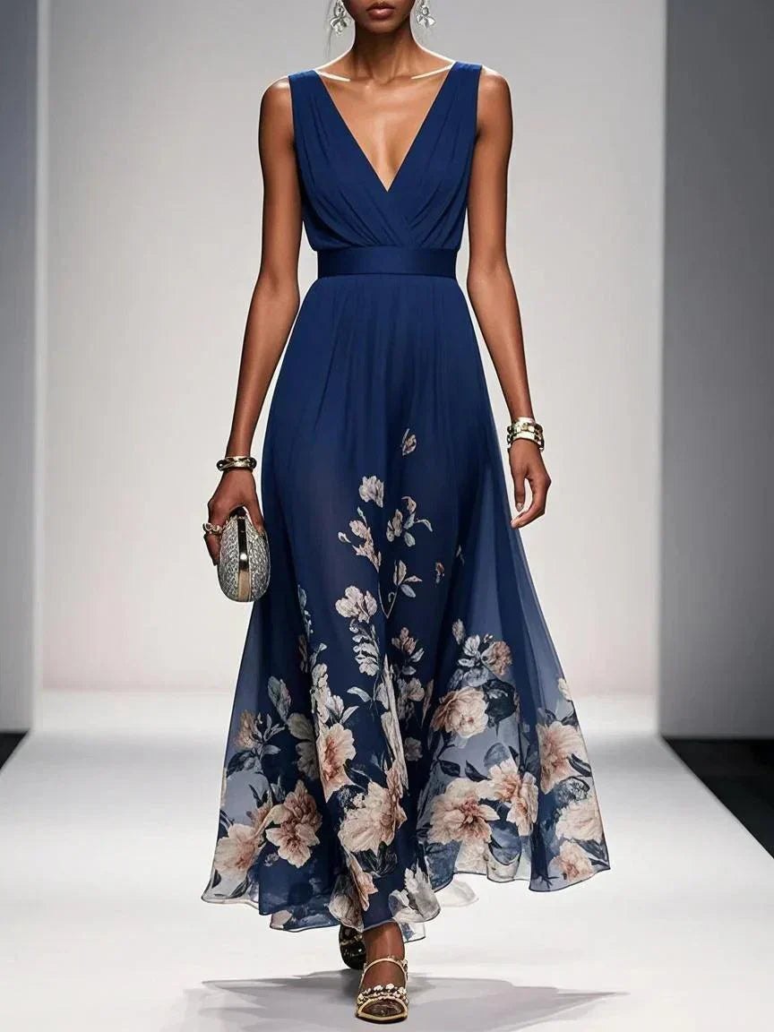 Elegant Floral A Line Dress for Women with Soft Drape Feminine Style