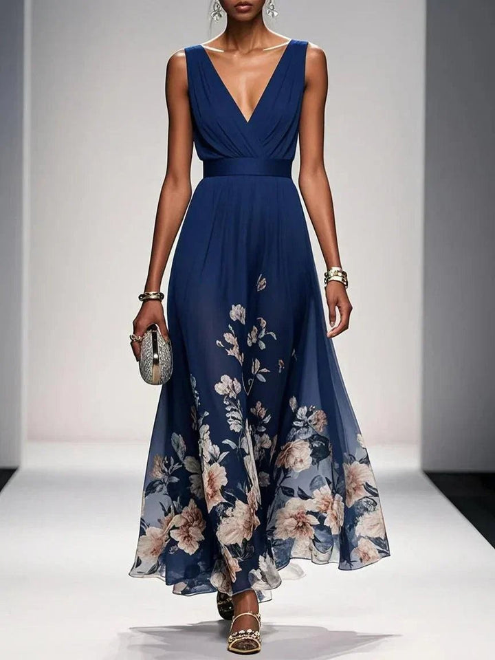 Elegant Floral A Line Dress for Women with Soft Drape Feminine Style