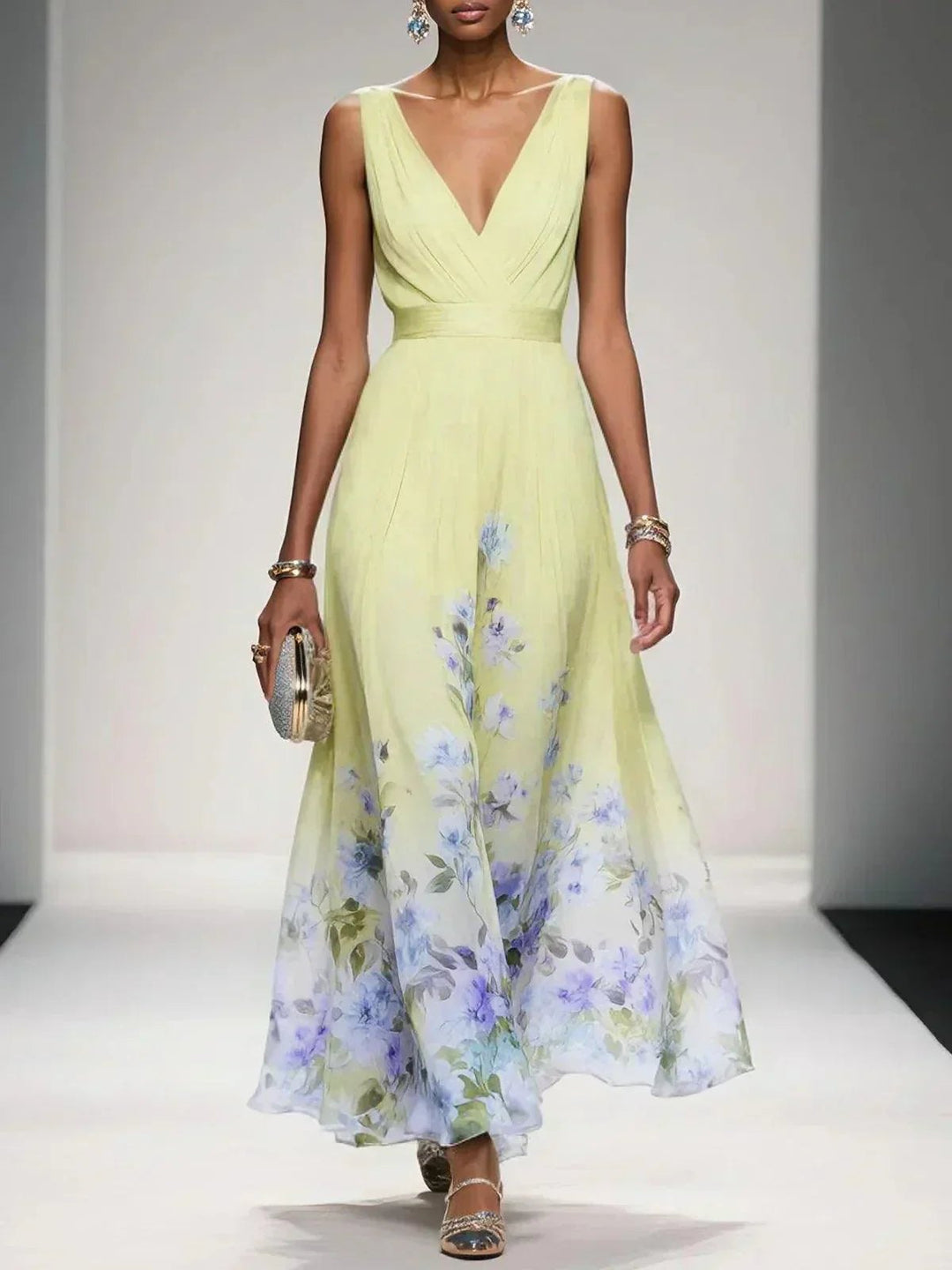 Elegant Floral A Line Dress for Women with Soft Drape Feminine Style