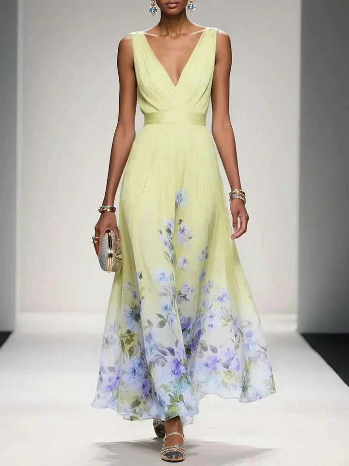 Elegant Floral A Line Dress for Women with Soft Drape Feminine Style