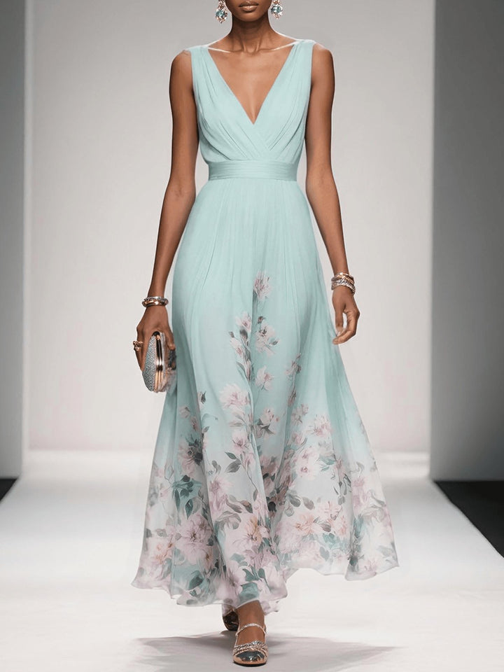 Elegant Floral A Line Dress for Women with Soft Drape Feminine Style