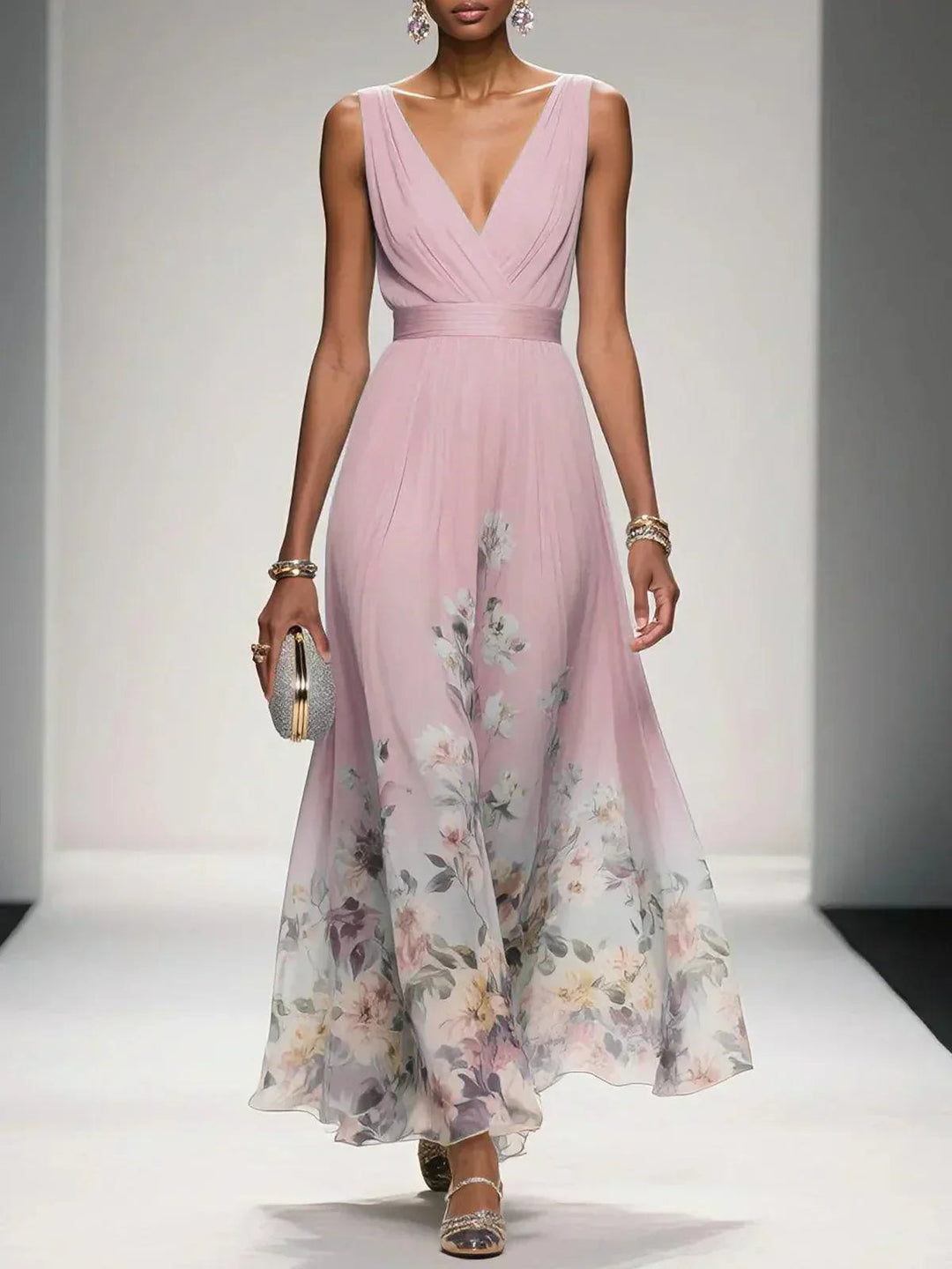 Elegant Floral A Line Dress for Women with Soft Drape Feminine Style