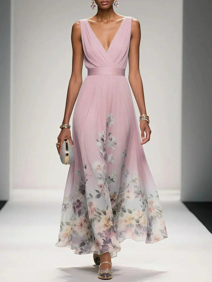 Elegant Floral A Line Dress for Women with Soft Drape Feminine Style