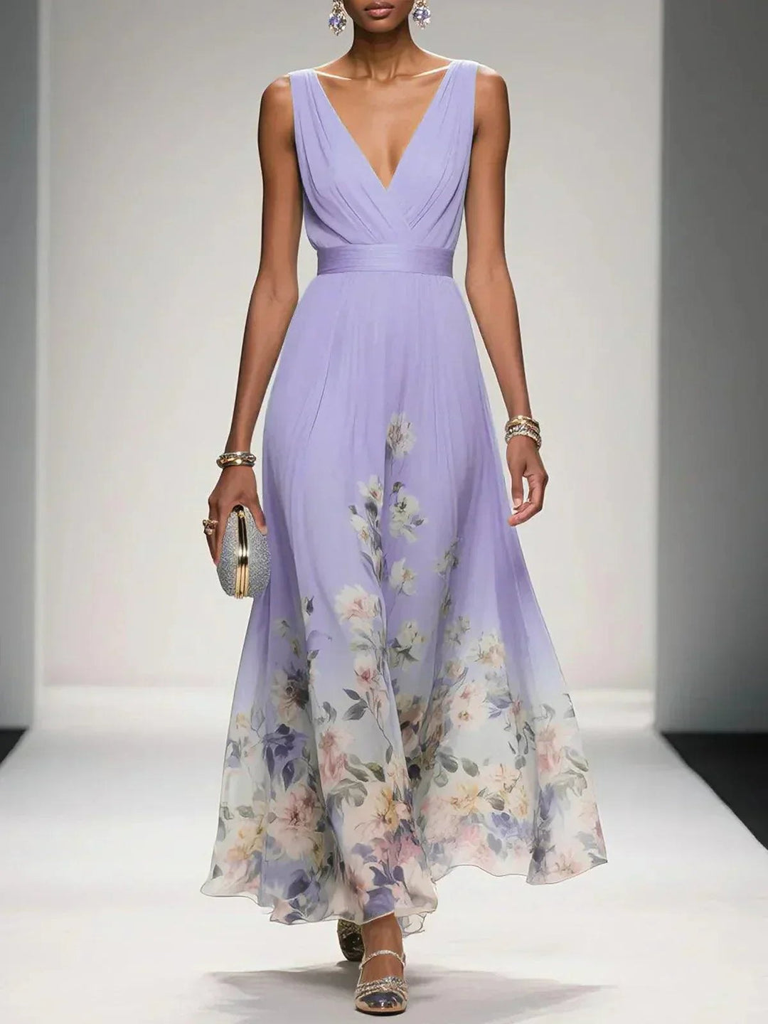 Elegant Floral A Line Dress for Women with Soft Drape Feminine Style