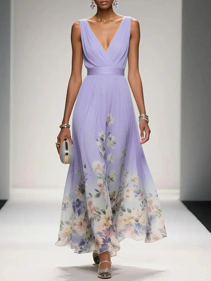 Elegant Floral A Line Dress for Women with Soft Drape Feminine Style