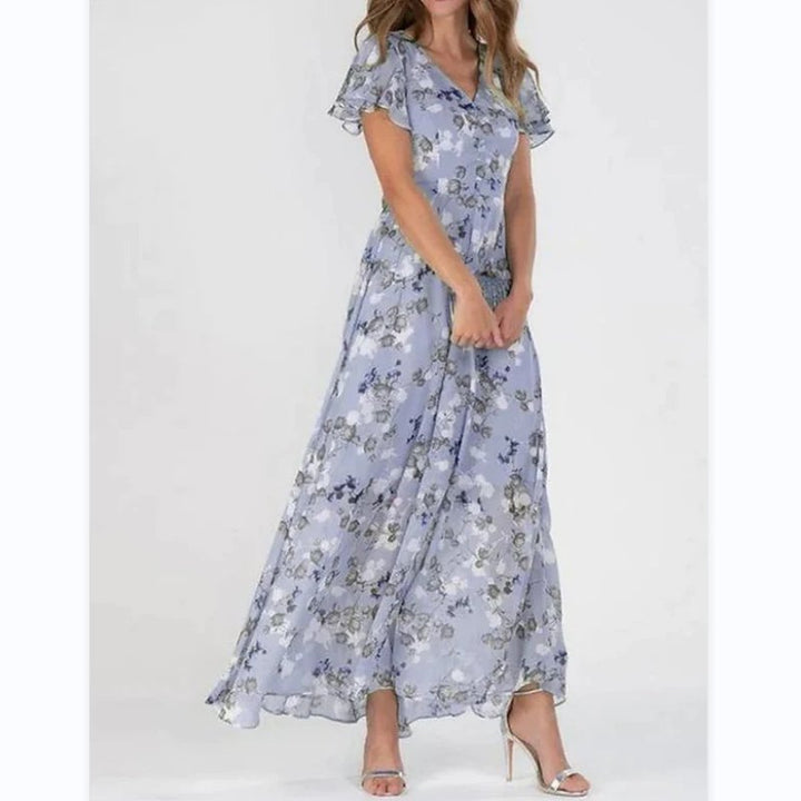 Elegant Floral A Line Dress for Women with V Neck Feminine Style