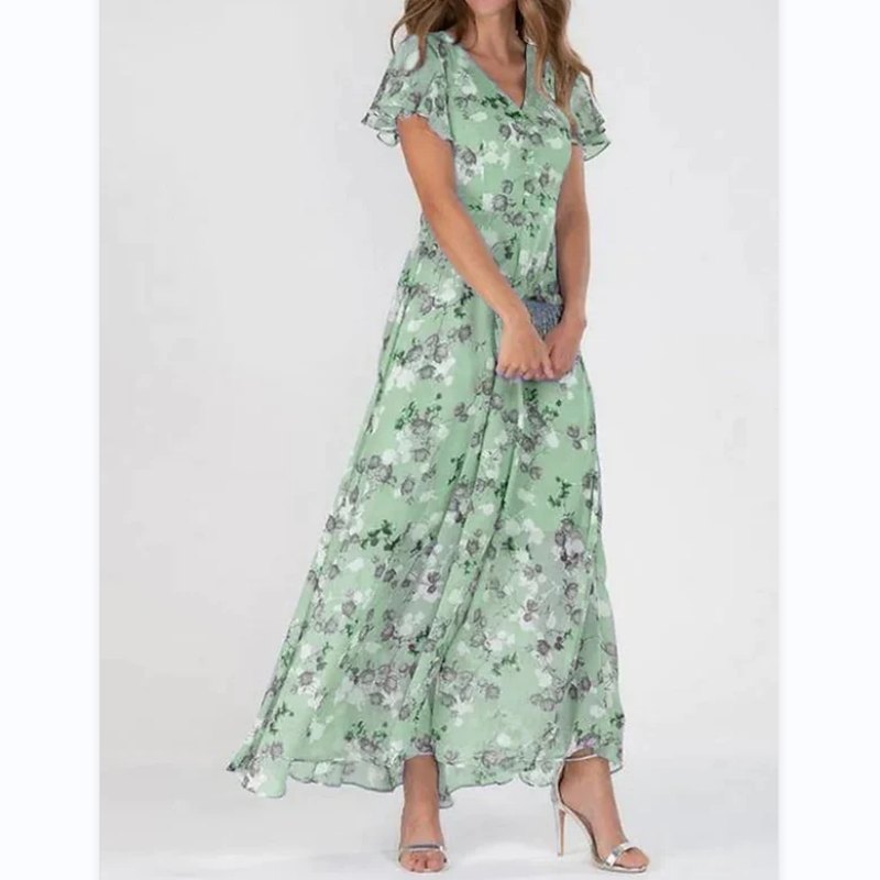 Elegant Floral A Line Dress for Women with V Neck Feminine Style