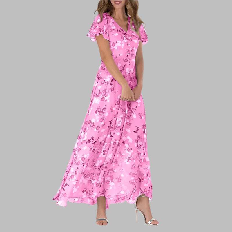 Elegant Floral A Line Dress for Women with V Neck Feminine Style