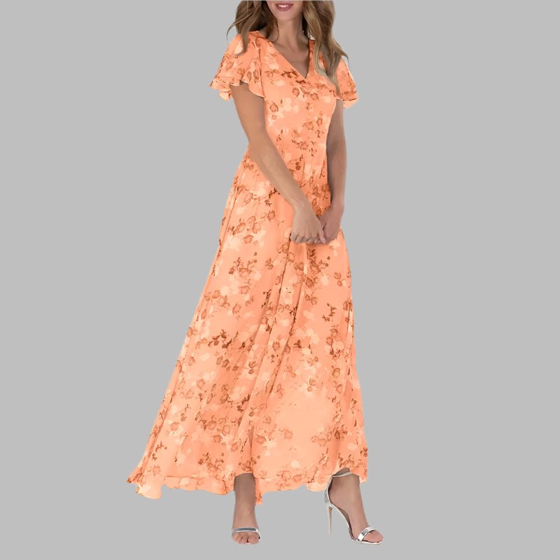 Elegant Floral A Line Dress for Women with V Neck Feminine Style