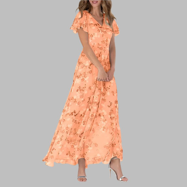 Elegant Floral A Line Dress for Women with V Neck Feminine Style