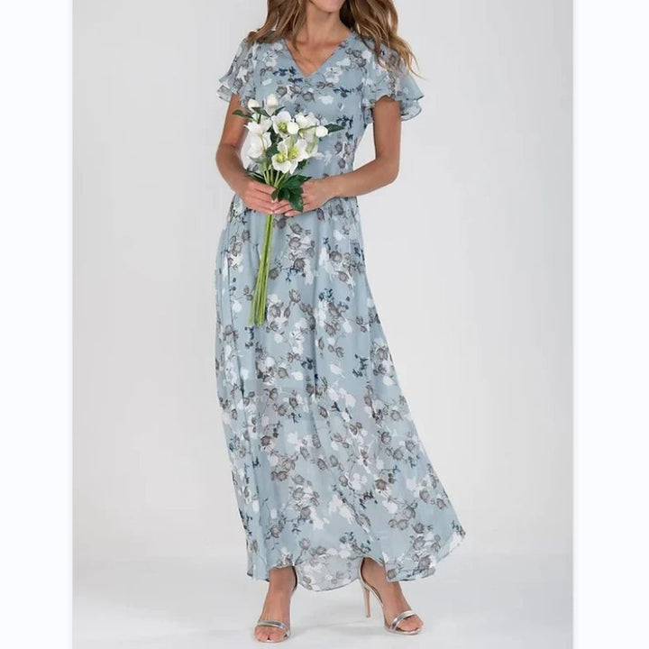 Elegant Floral A Line Dress for Women with V Neck Feminine Style