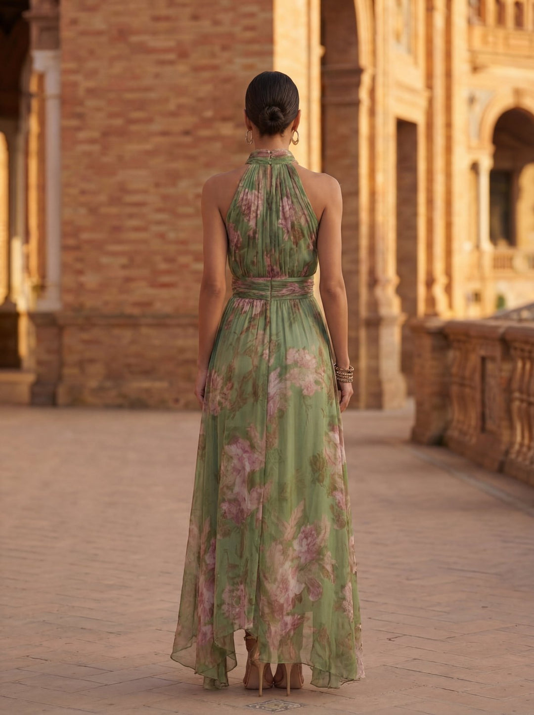 Elegant Floral Fall Wedding Guest Dress for Women with Halter Neck Wedding Guest Style
