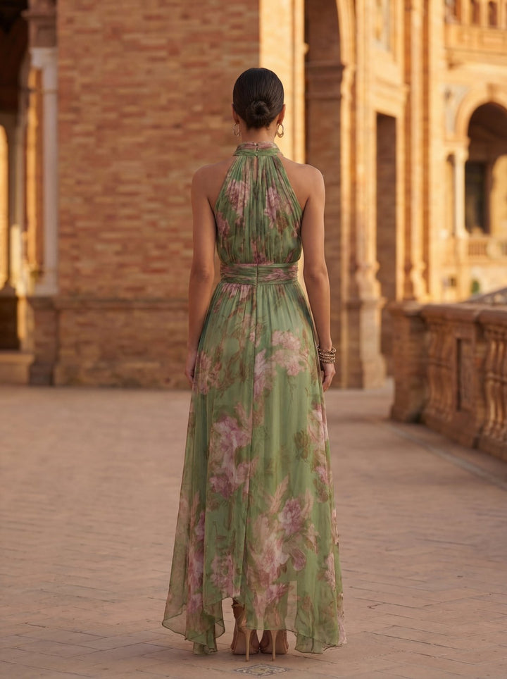 Elegant Floral Fall Wedding Guest Dress for Women with Halter Neck Wedding Guest Style
