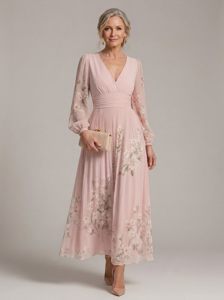 Elegant Floral Fall Wedding Guest Dress for Women with V Neck Wedding Guest Style
