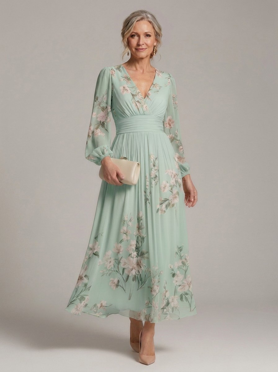 Elegant Floral Fall Wedding Guest Dress for Women with V Neck Wedding Guest Style