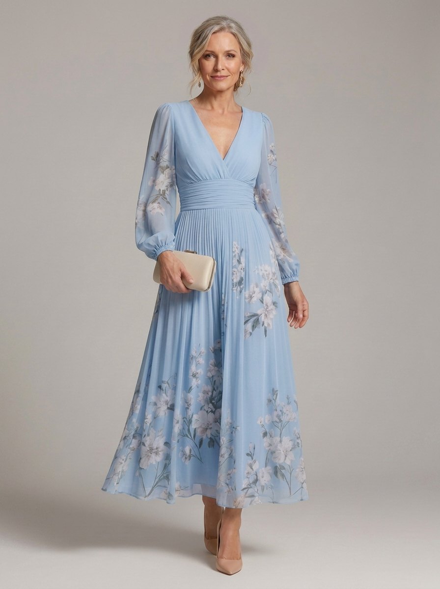 Elegant Floral Fall Wedding Guest Dress for Women with V Neck Wedding Guest Style