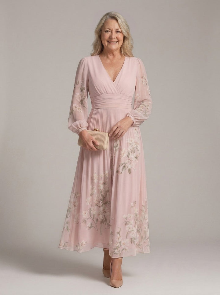 Elegant Floral Fall Wedding Guest Dress for Women with V Neck Wedding Guest Style