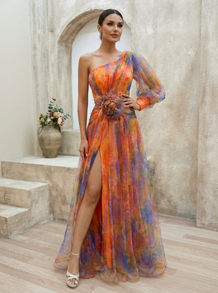 Elegant Floral Formal Dress for Women with Side Slit Formal Style