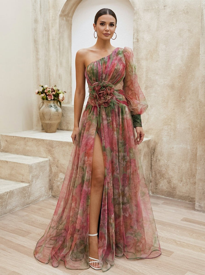 Elegant Floral Formal Dress for Women with Side Slit Formal Style