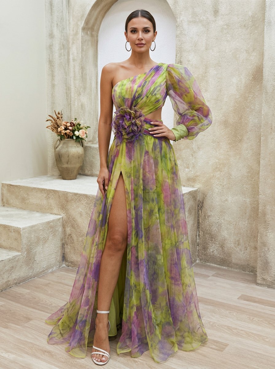 Elegant Floral Formal Dress for Women with Side Slit Formal Style