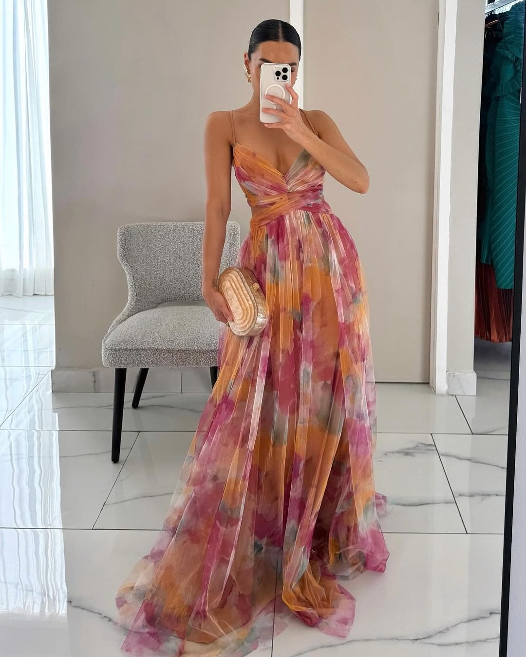 Elegant Floral Formal Dress for Women with Soft Drape Formal Style