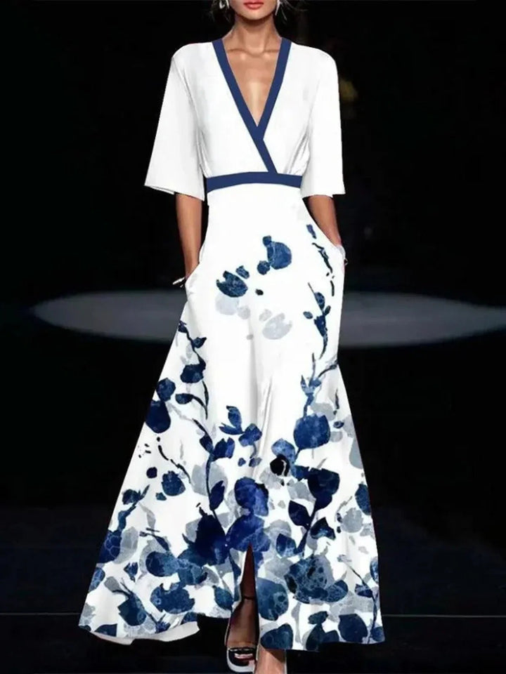 Elegant Floral Mother of the Bride Dress for Women with Bell Sleeve Flared Side Pockets Occasion Style