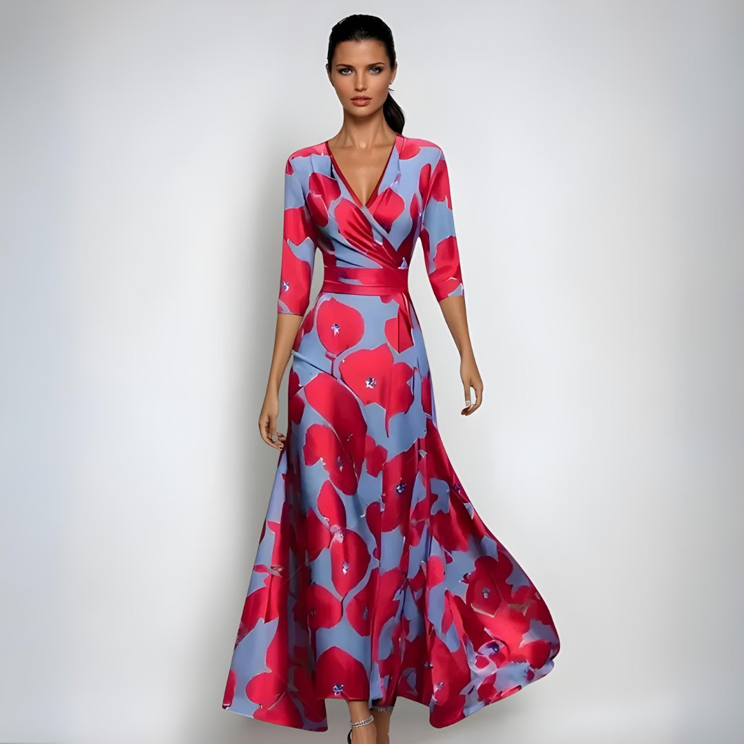 Elegant Floral Mother of the Bride Dress for Women with V Neck Three Quarter Sleeve A Line Occasion Style