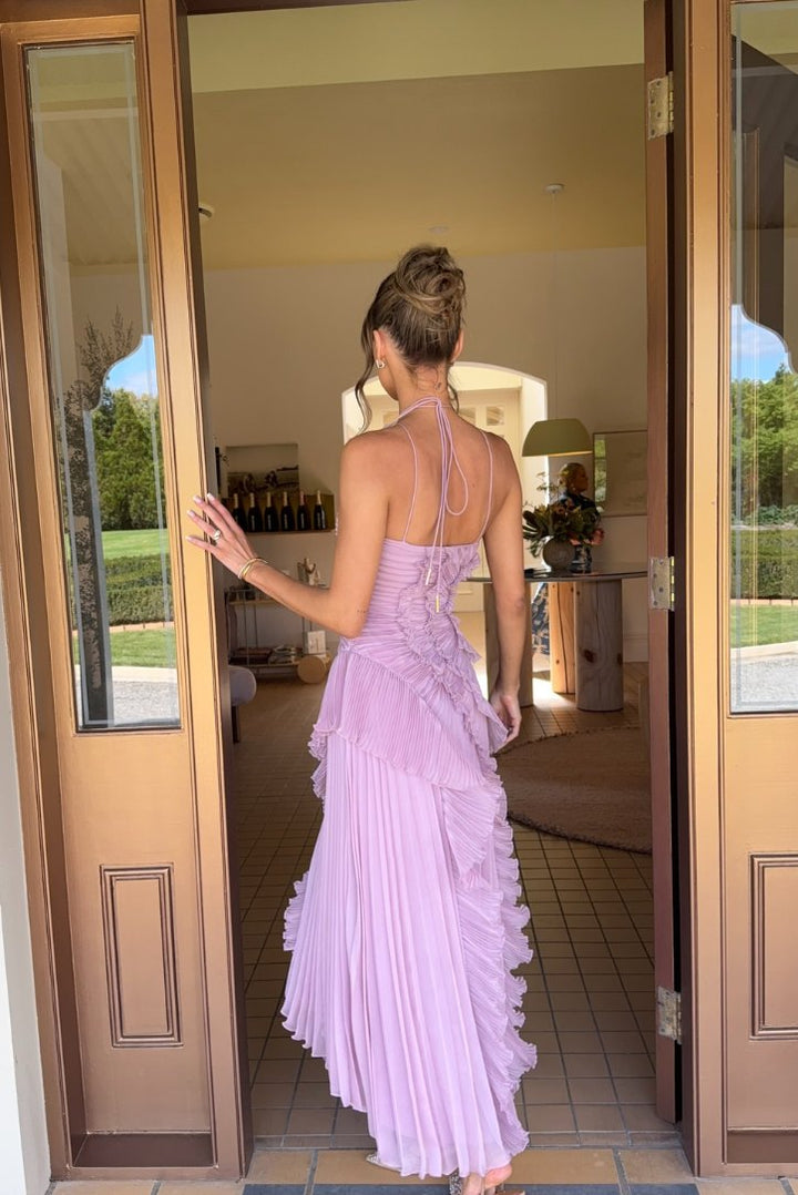 Elegant Lilac Formal Dress for Women with Sleeveless Relaxed Ruffle Trim Formal Style