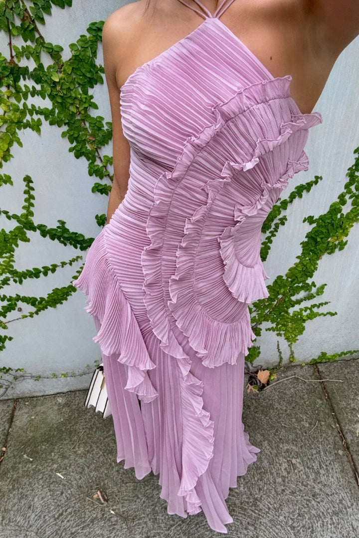 Elegant Lilac Formal Dress for Women with Sleeveless Relaxed Ruffle Trim Formal Style