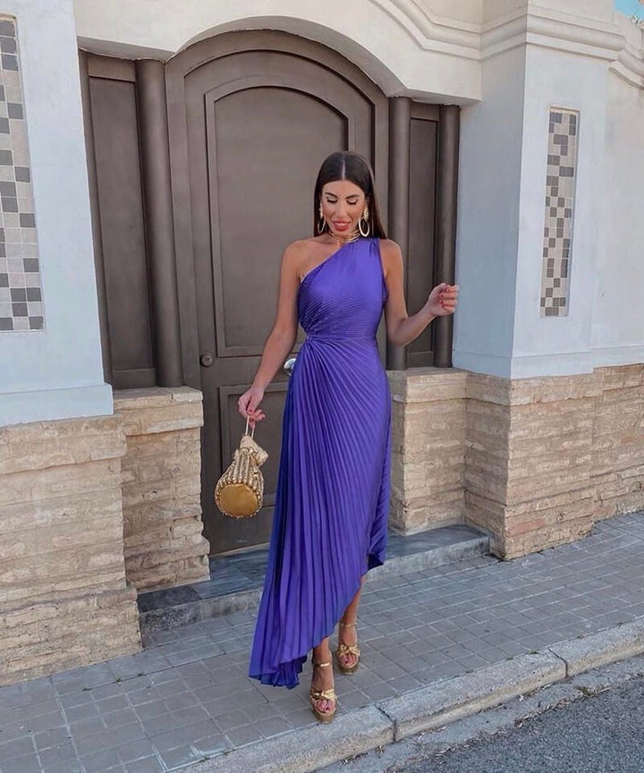Elegant Purple Fall Wedding Guest Dress for Women with Relaxed Fit Wedding Guest Style