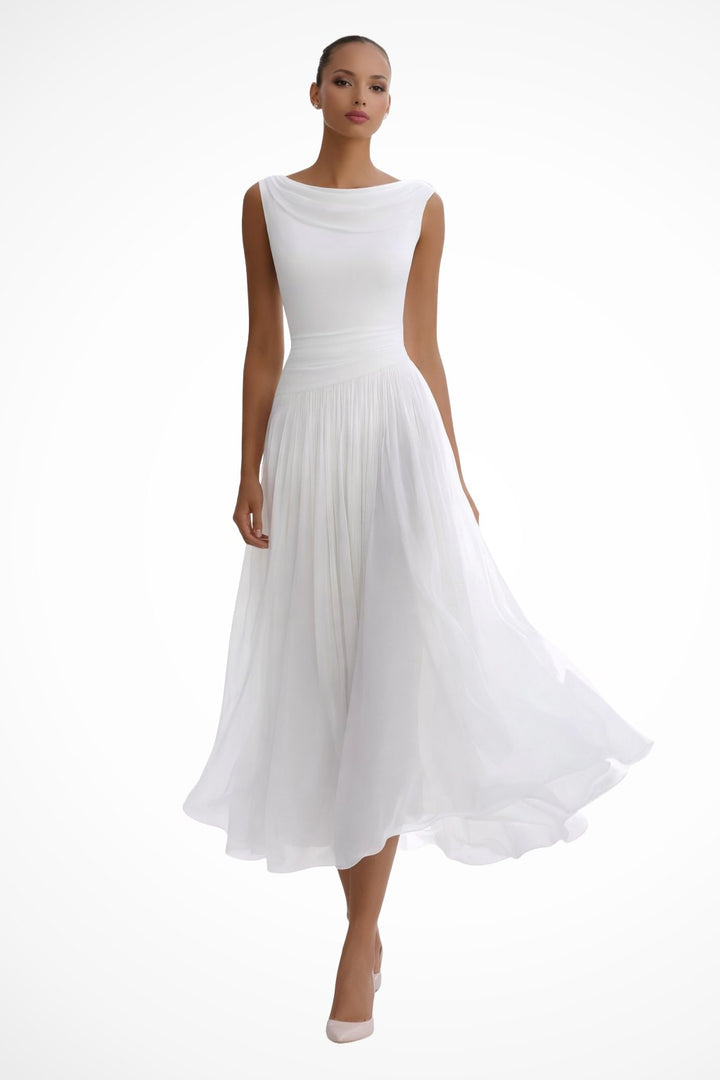 Elegant Satin A Line Dress for Women with Sleeveless Pleated Feminine Style