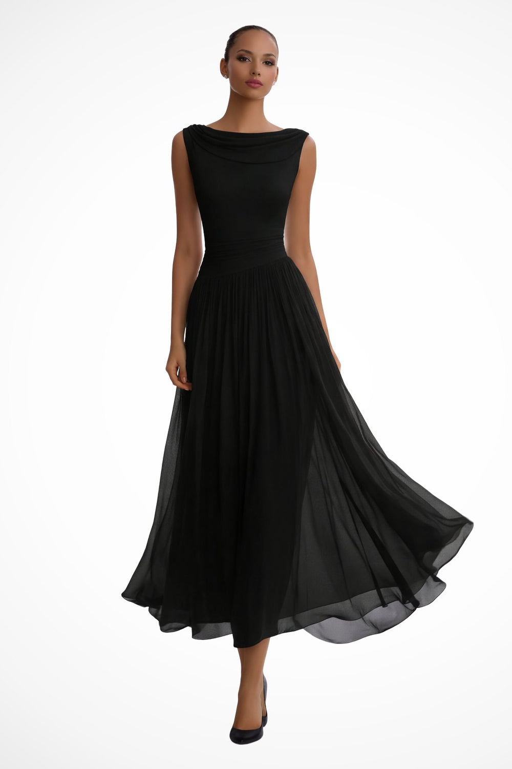 Elegant Satin A Line Dress for Women with Sleeveless Pleated Feminine Style