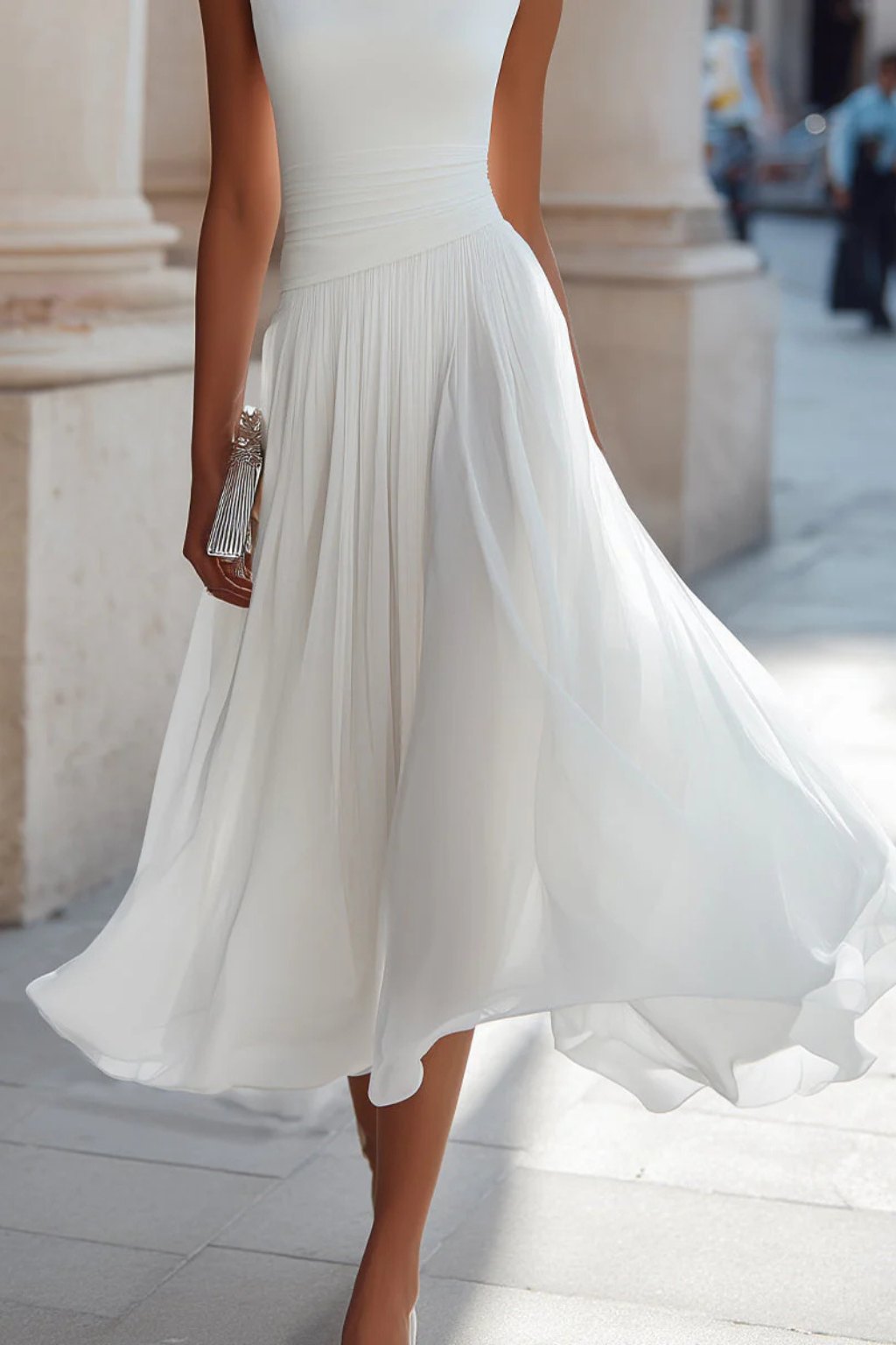 Elegant Satin A Line Dress for Women with Sleeveless Pleated Feminine Style