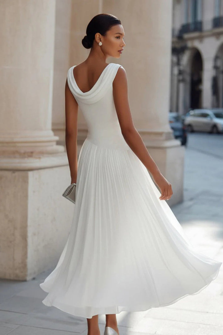 Elegant Satin A Line Dress for Women with Sleeveless Pleated Feminine Style