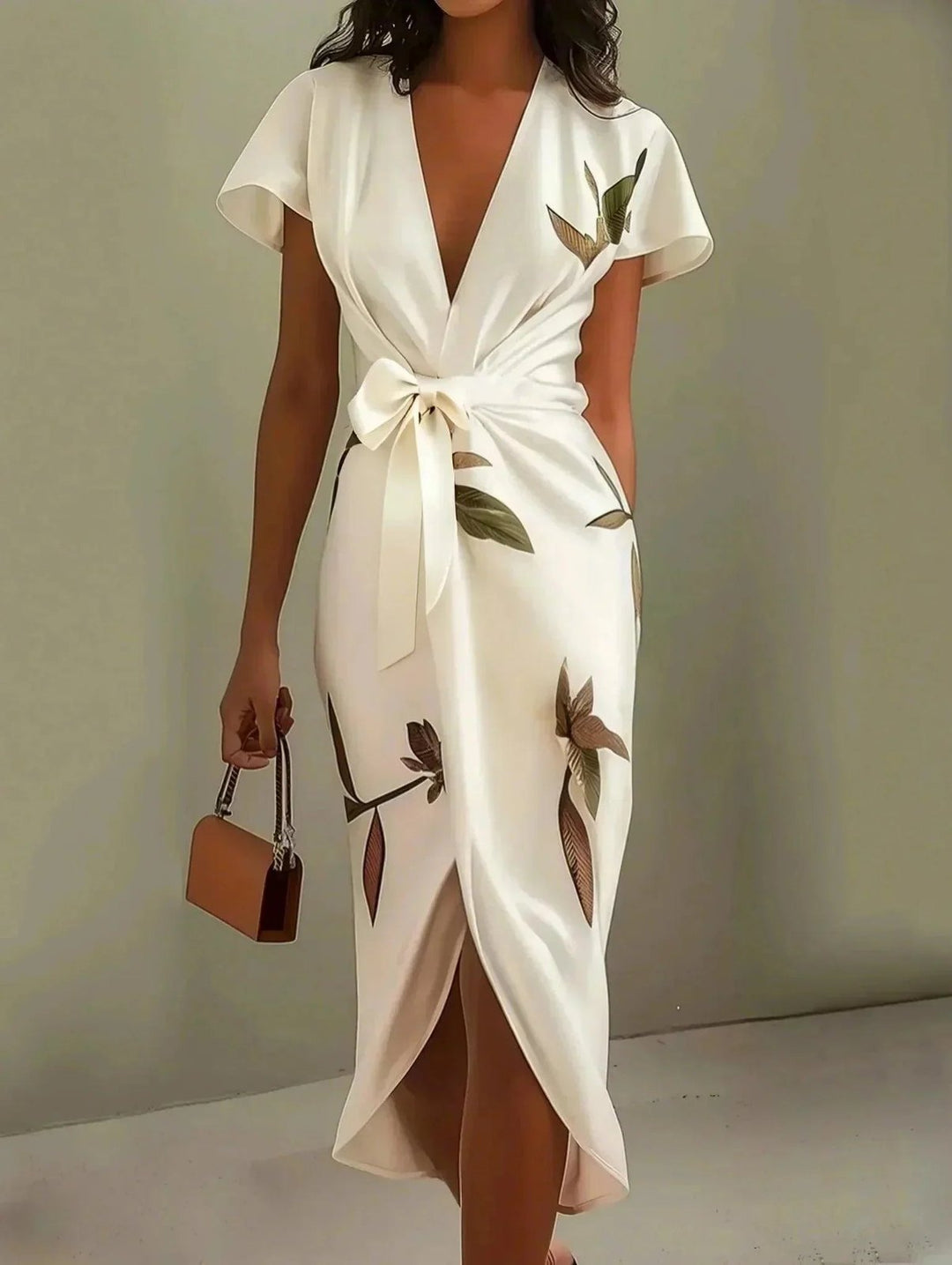 Elegant Satin Cocktail Dress for Women with V Neck Flutter Sleeve Cocktail Style