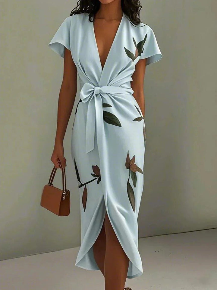 Elegant Satin Cocktail Dress for Women with V Neck Flutter Sleeve Cocktail Style