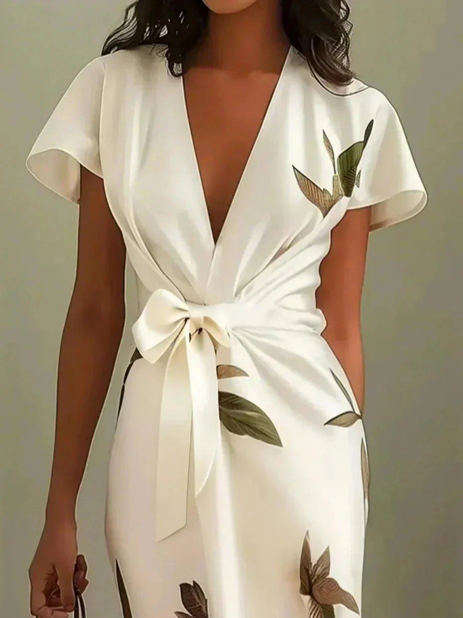 Elegant Satin Cocktail Dress for Women with V Neck Flutter Sleeve Cocktail Style